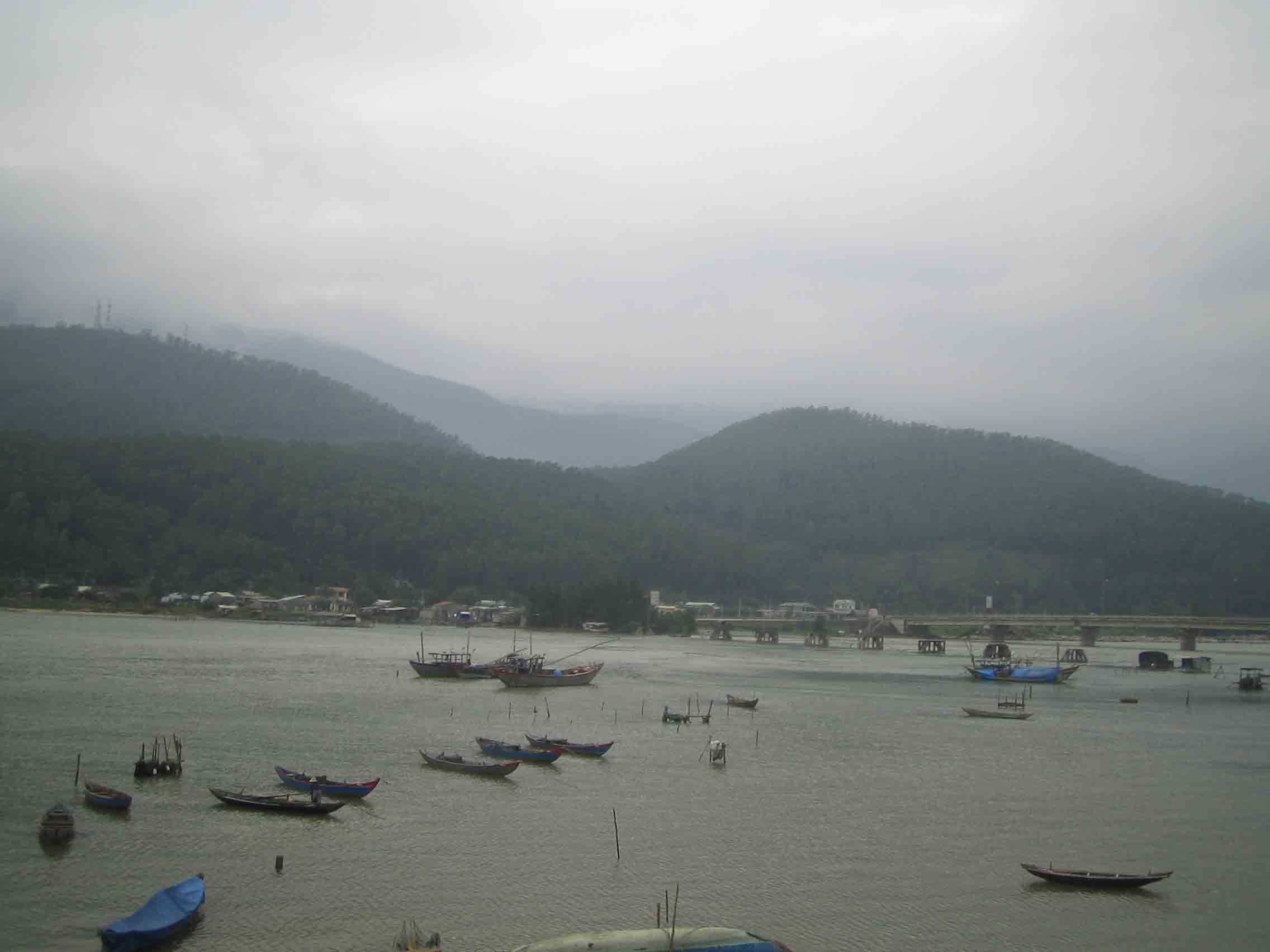 Vietnamese junks on the river in Da Nang.